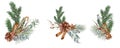 Set of Christmas bouquets with fir branches, pine cones, eucalyptus, dried flowers